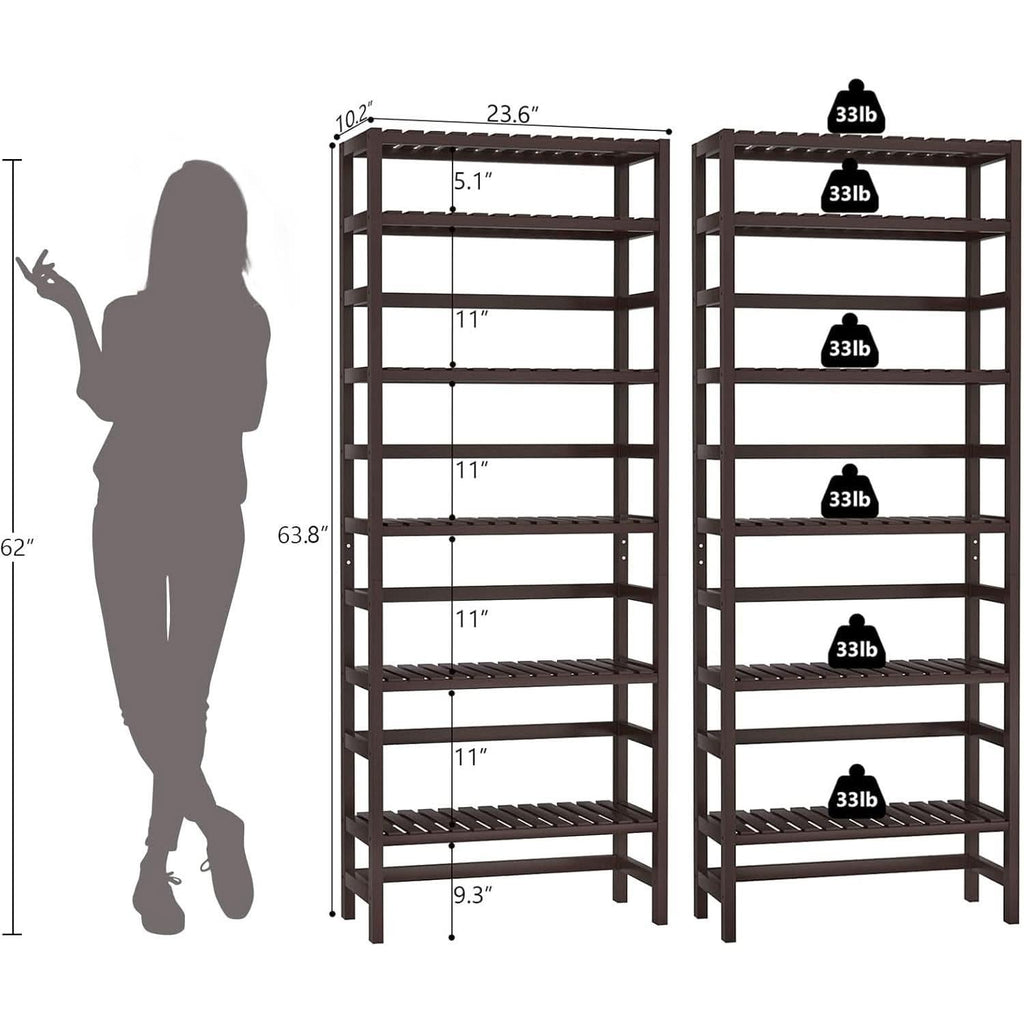 6-Tier Bamboo Bookcase Espresso 63.4 Inch Tall Freestanding Shelf