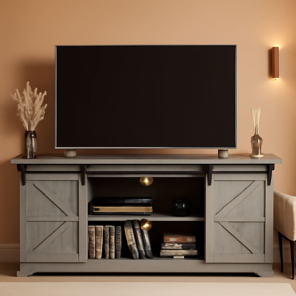 65 Inch TV Stand With Sliding Barn Doors Media Console