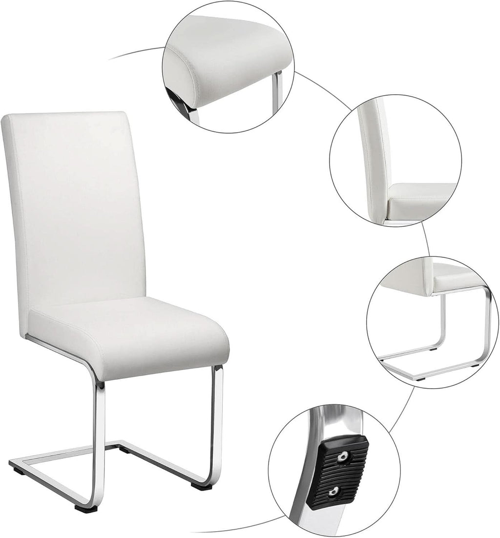 Set Of 2 High Back Faux Leather Dining Chairs White