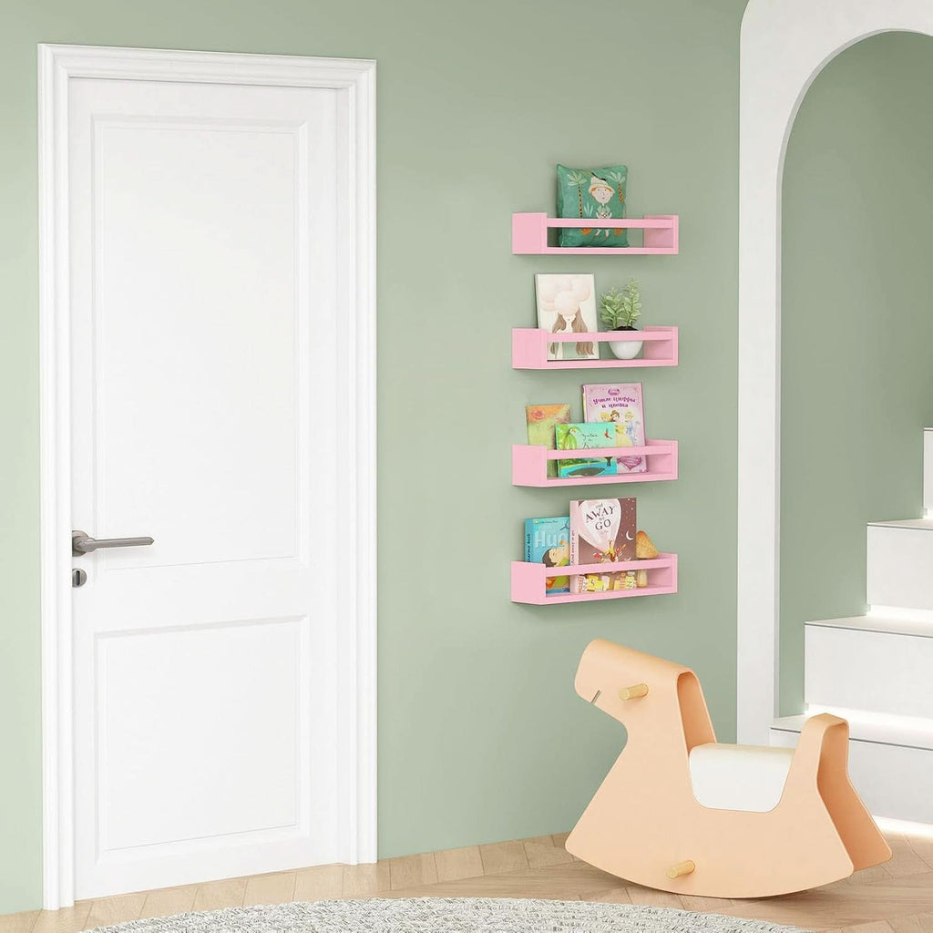 Pink Floating Wall Shelves Set Of 4 Wooden Bookshelves