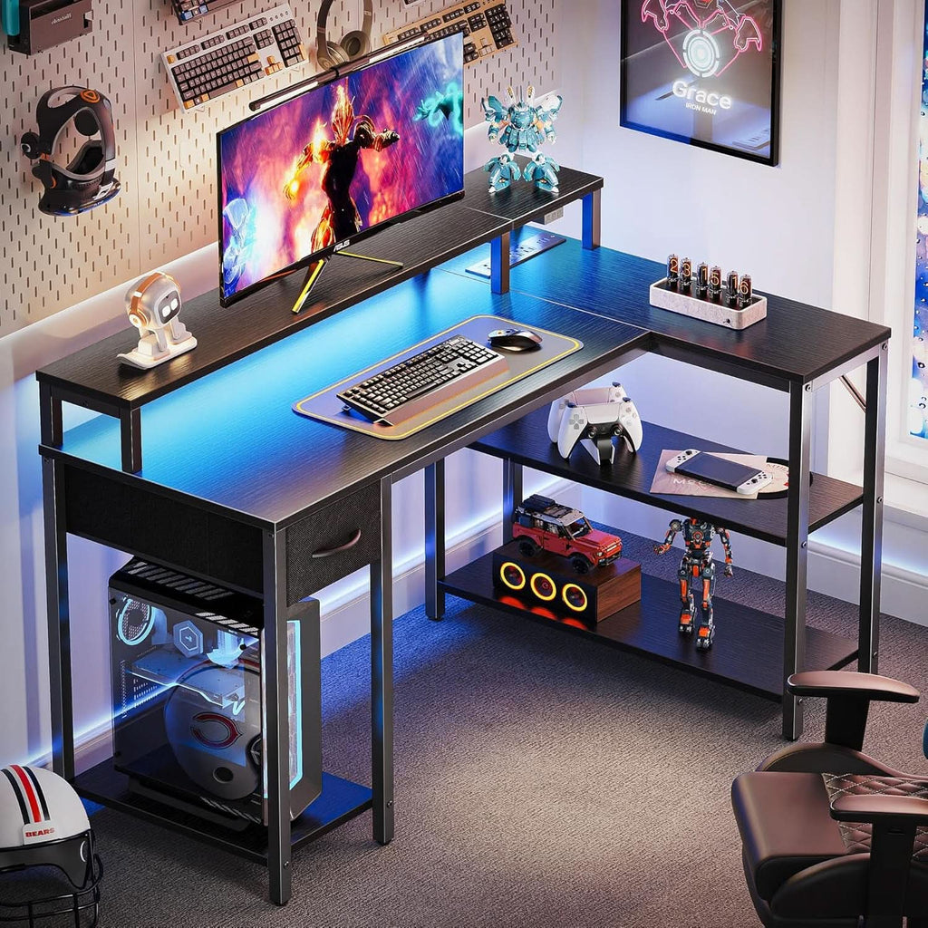 47 Inch L Shaped Desk With LED Lighting And Power Outlets