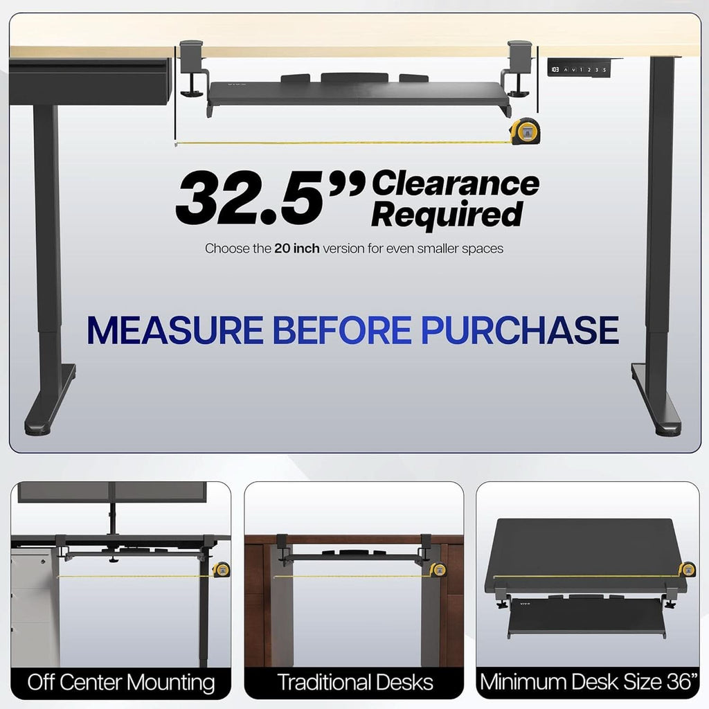Under Desk Keyboard Tray 27x11 Inch C Clamp Mount Black