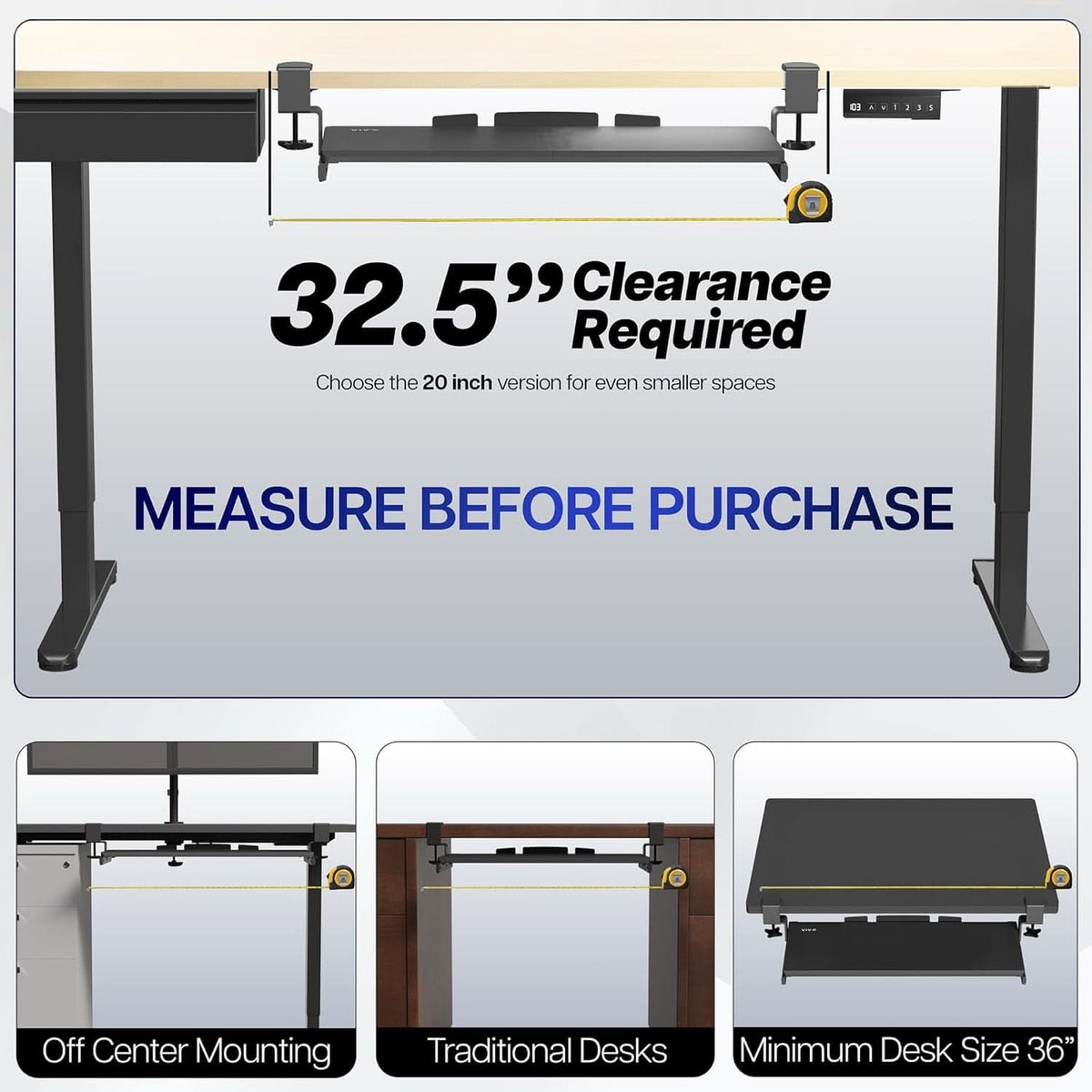Under Desk Keyboard Tray 27x11 Inch C Clamp Mount Black