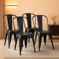 Stackable Metal Dining Chair Indoor Outdoor Black Set Of 4