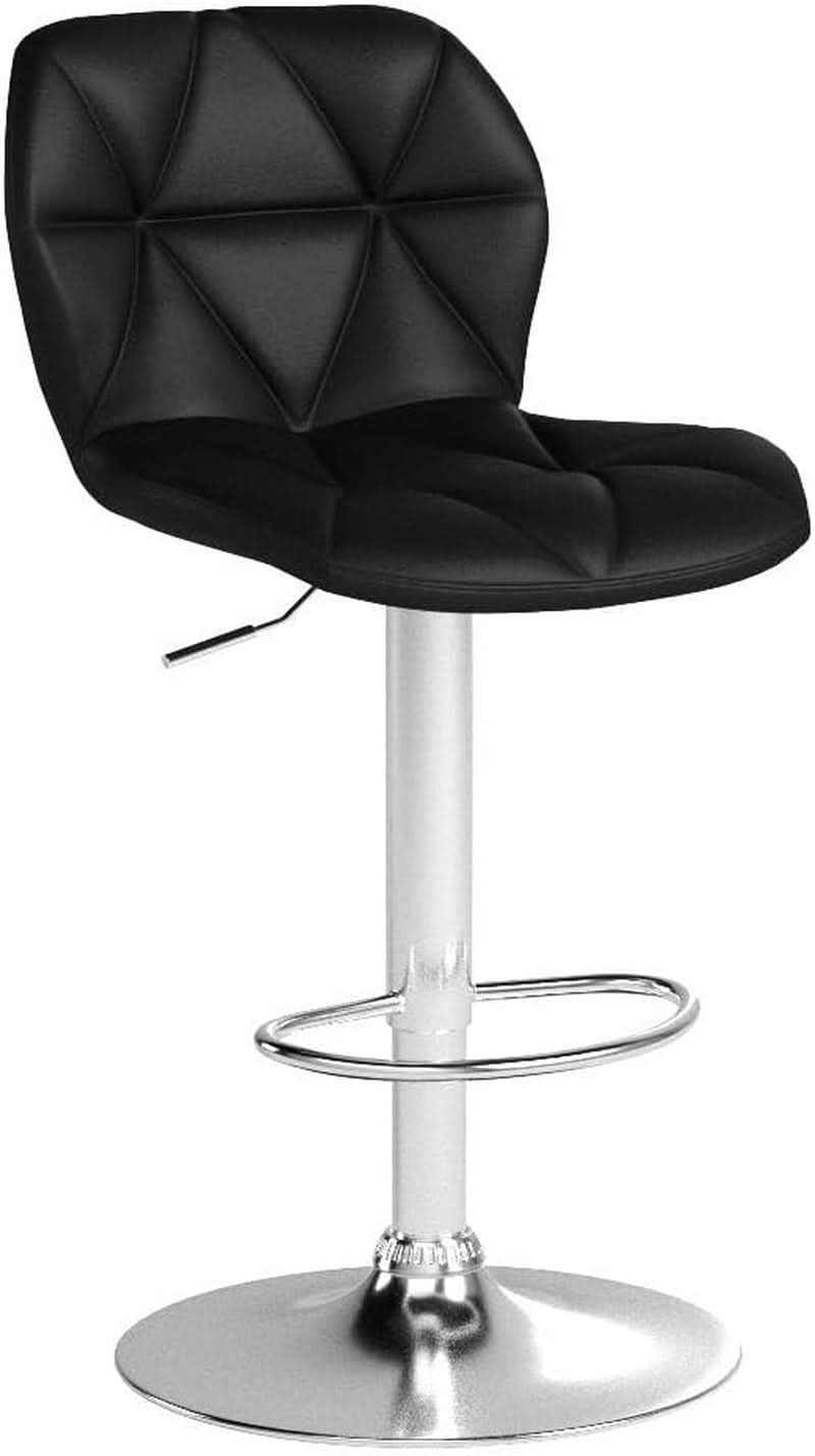 Set Of 2 Modern Adjustable Black PU Leather Bar Stools