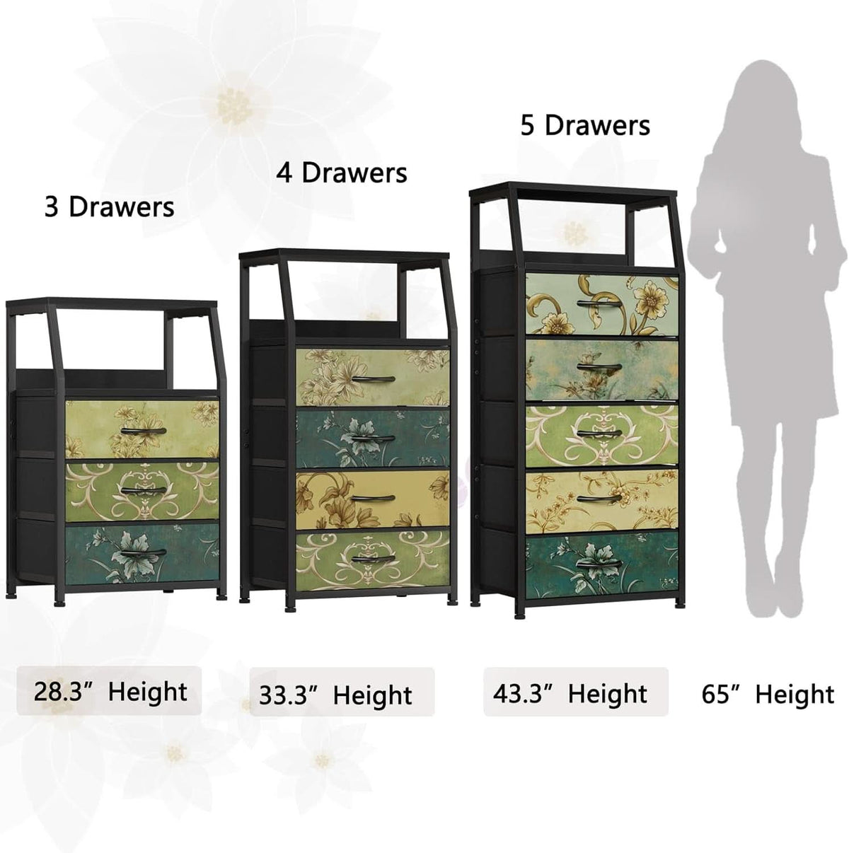 Retro Nightstand With 3 Drawers And 2 Tier Shelf Storage