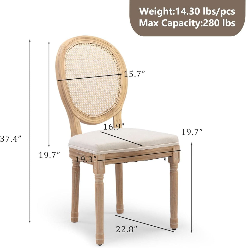 Oval Back Rattan Upholstered Dining Chairs Set Of 6 Beige With Wood Legs