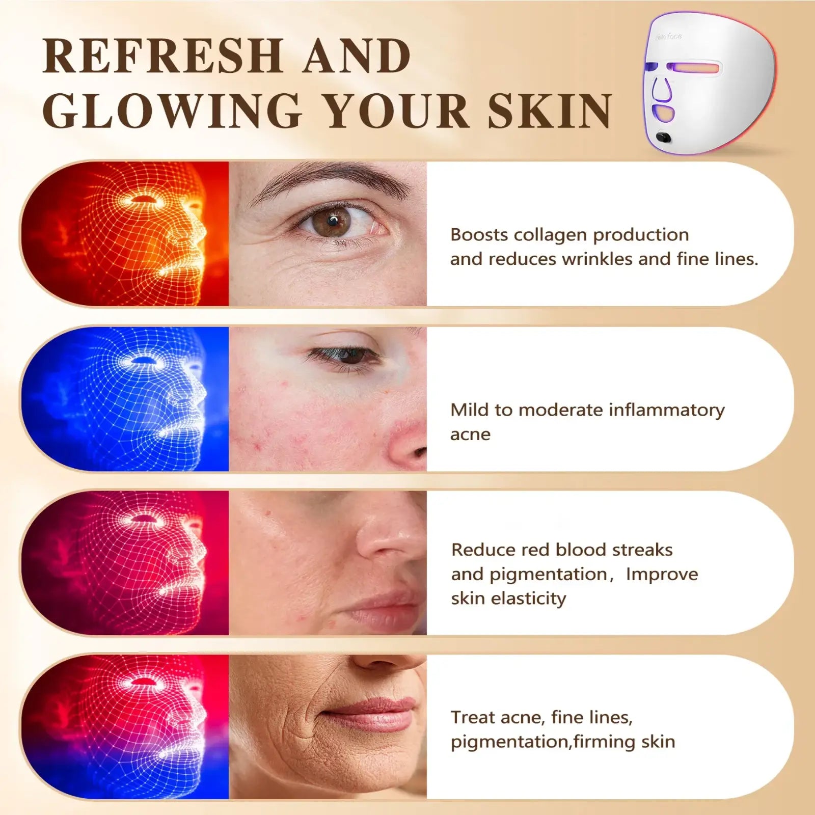 3-in-1 Wireless Led Red Light Therapy Facial Mask