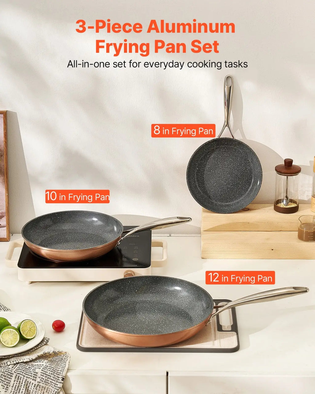 3-piece Nonstick Ceramic Frying Pan Set with Handles