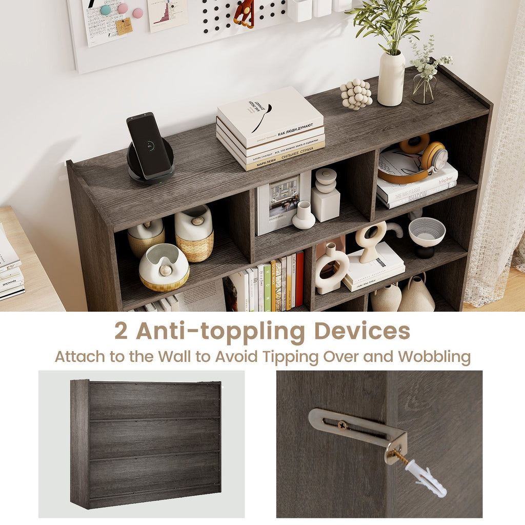 3-Tier Open Bookcase 8-Cube Floor Standing Storage Shelves