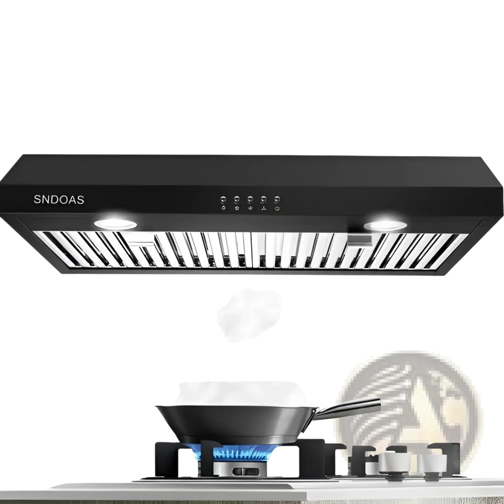 30 Inch Black Range Hood 600cfm Under Cabinet Vent Led