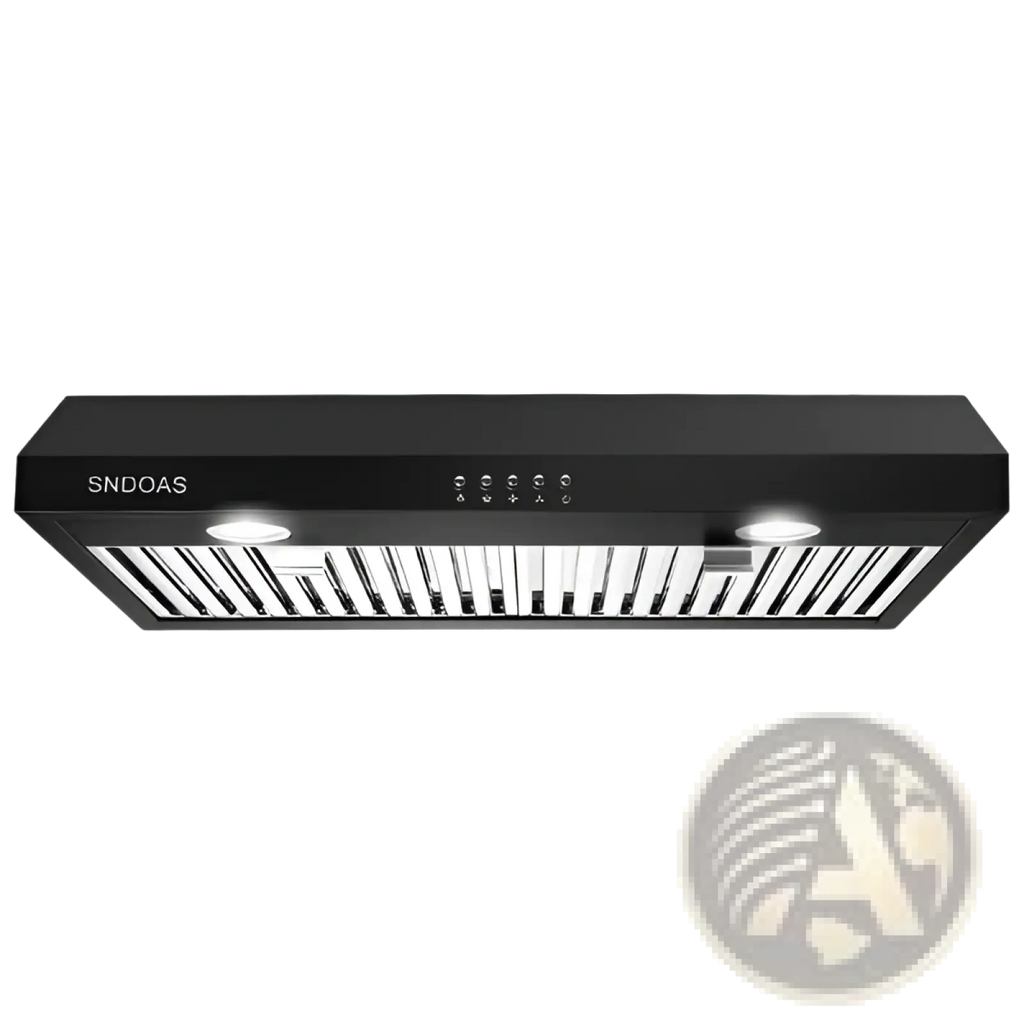 30 Inch Black Range Hood 600cfm Under Cabinet Vent Led