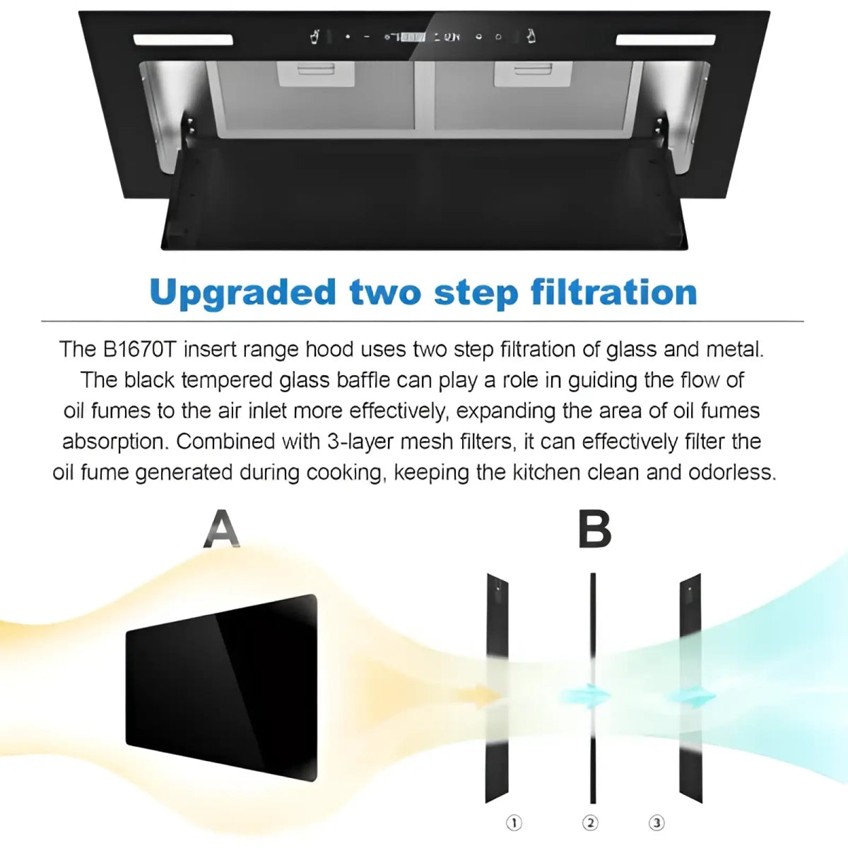 30 Inch Range Hood Insert 800 Cfm Black Glass Vent Fan