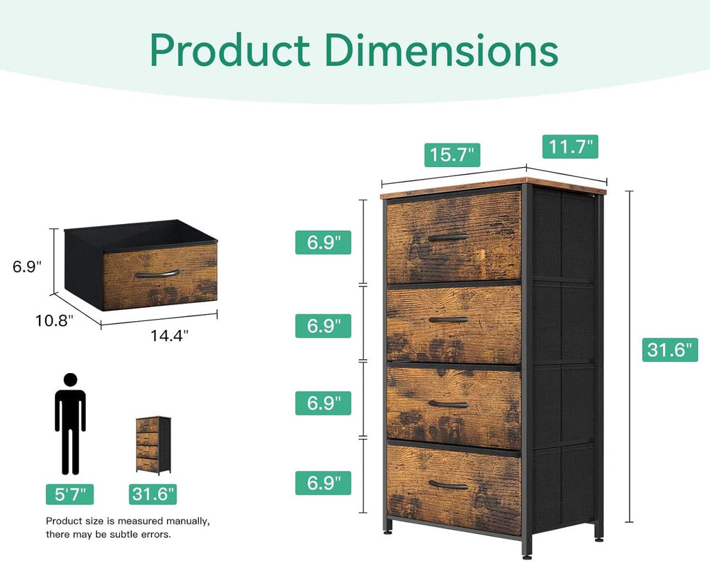 Compact Bedroom Dresser With 4 Drawers And Wood Top Steel Frame