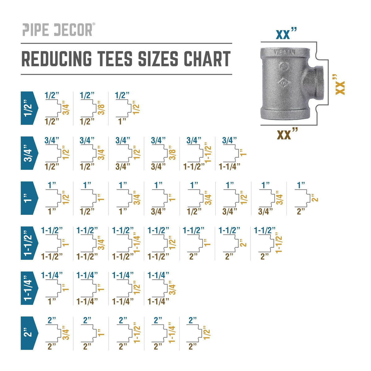 1 1/2 in. x 1 1/2 in. x 1 1/4 in. Black Reducing Tee