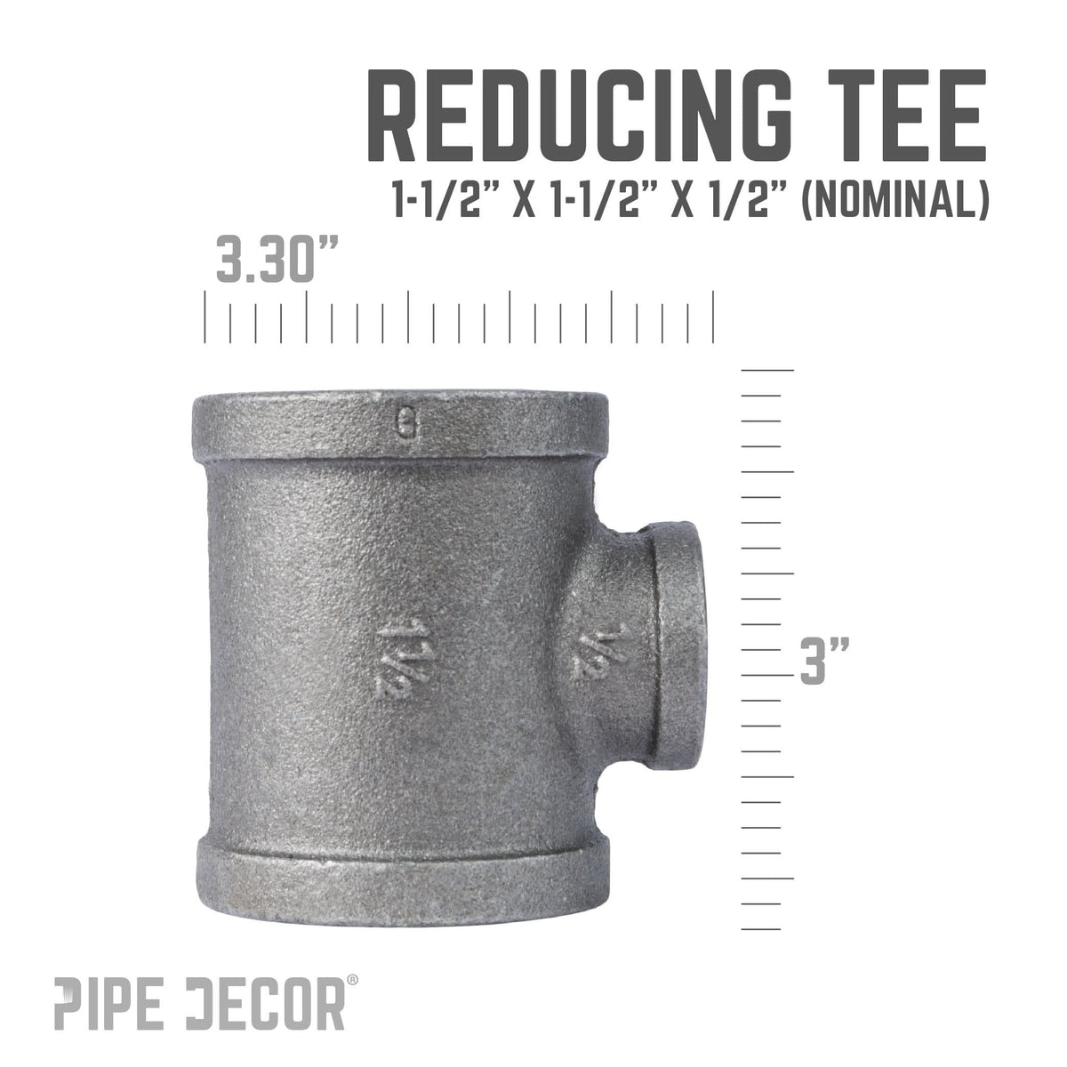 1 1/2 in. x 1 1/2 in. x 1/2 in. Black Reducing Tee
