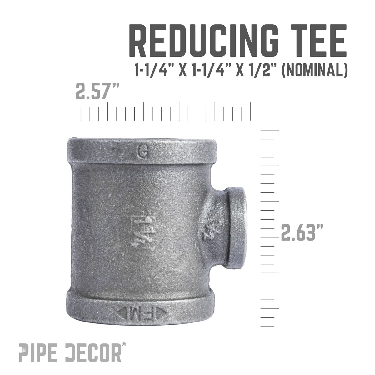 1 1/4 in. x 1 1/4 in. x 1/2 in. Black Reducing Tee
