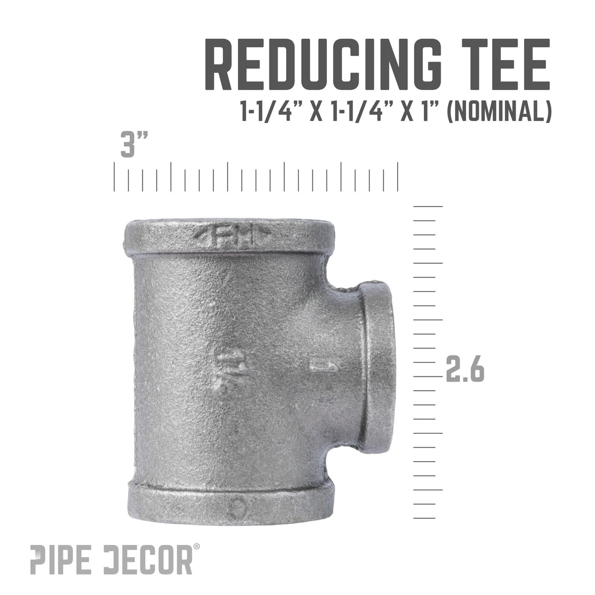 1 1/4 in. x 1 1/4 in. x 1 in. Black Reducing Tee