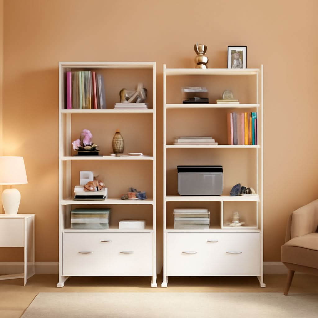 White Printer Stand With Locking File Cabinet And Charging Station