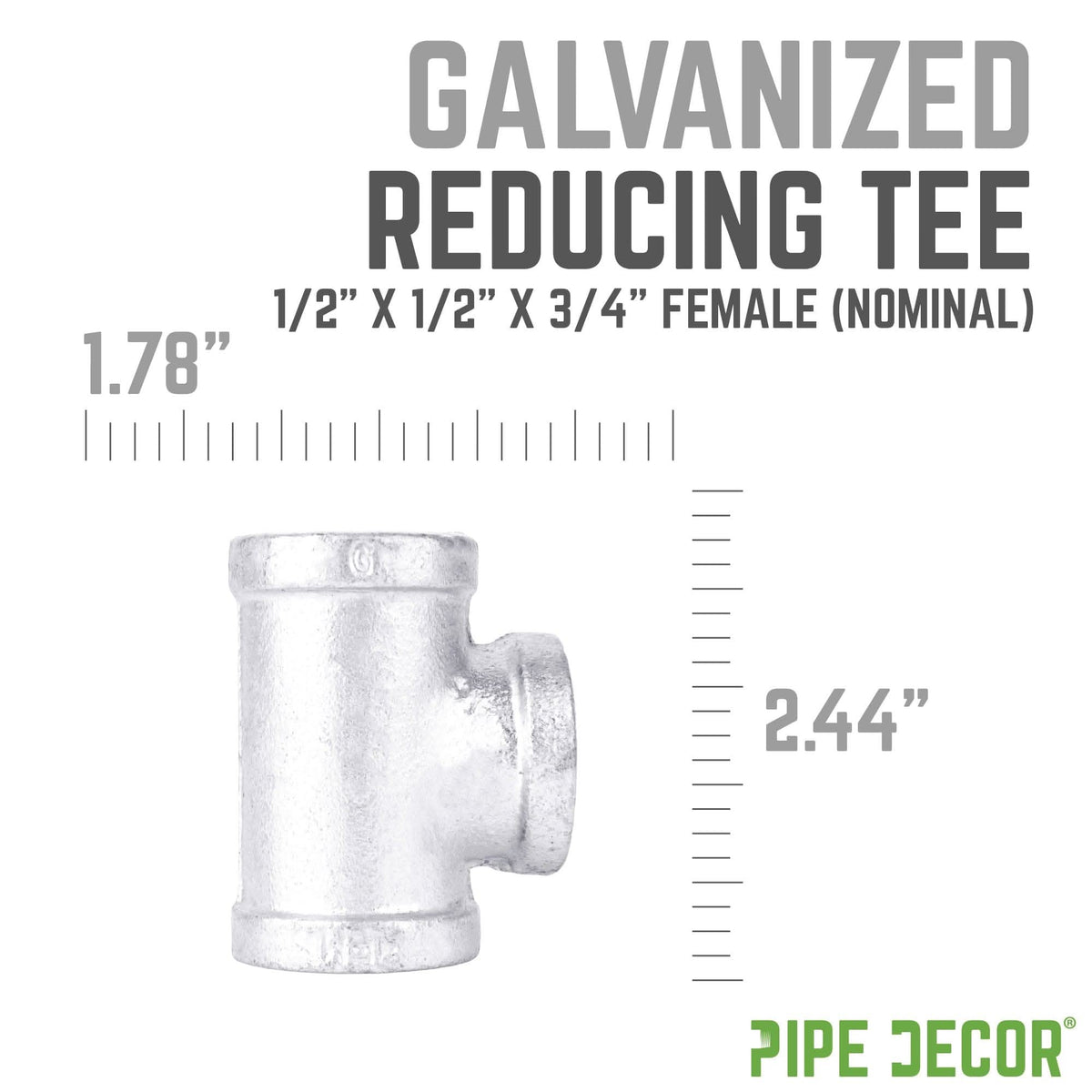 1/2 in. x 1/2 in. x 3/4 in. Galvanized Reducing Tee