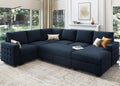Blue Velvet U Shaped Sleeper Sofa With Pull Out Bed