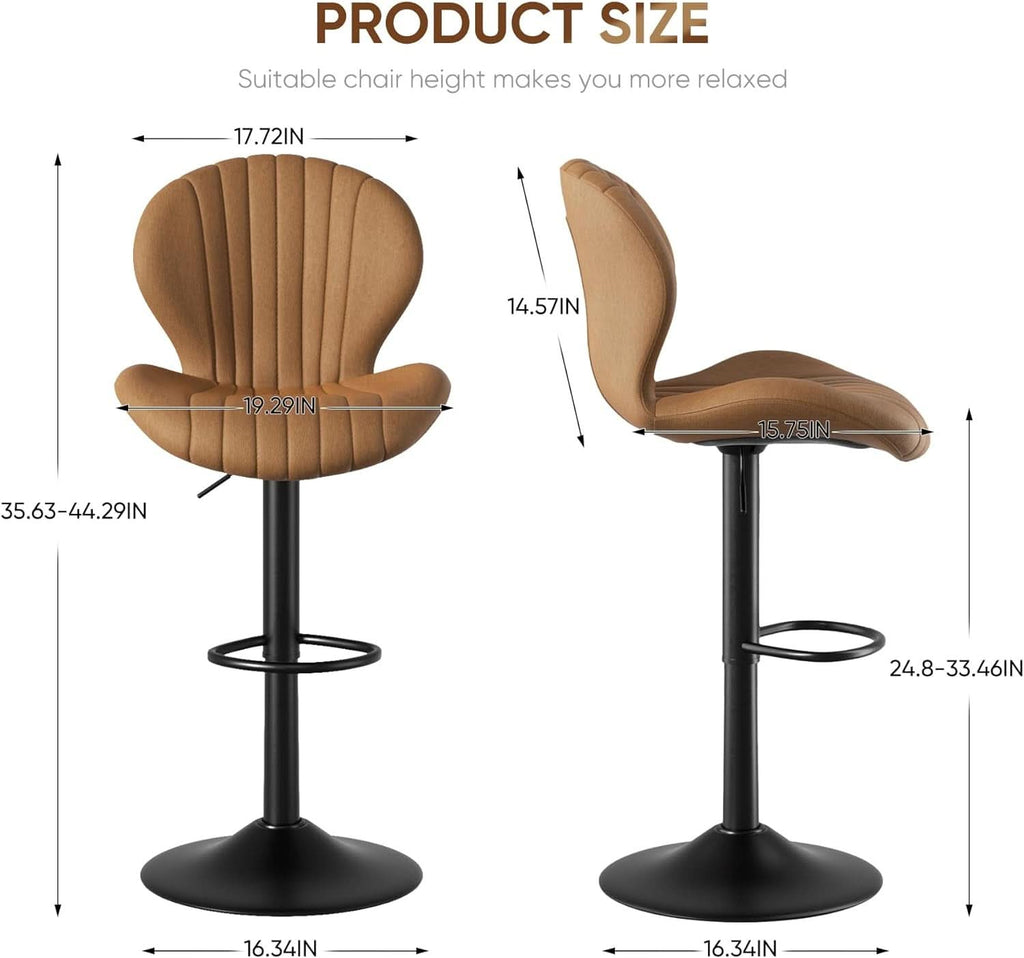Bar Stools Set Of 3 Brown Counter Height Swivel Chairs With High Back