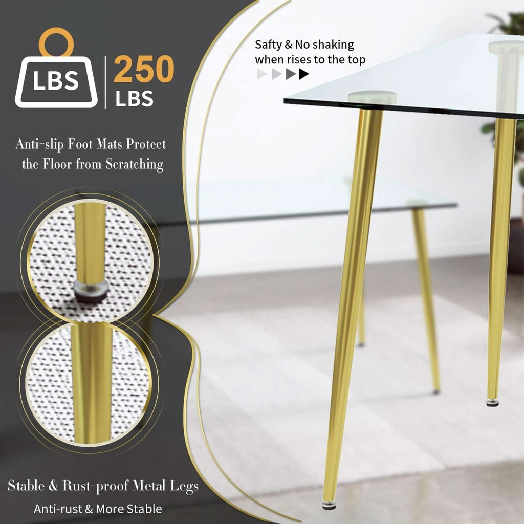 Glass Dining Table For 4 51 Inch Tempered Glass Gold Legs
