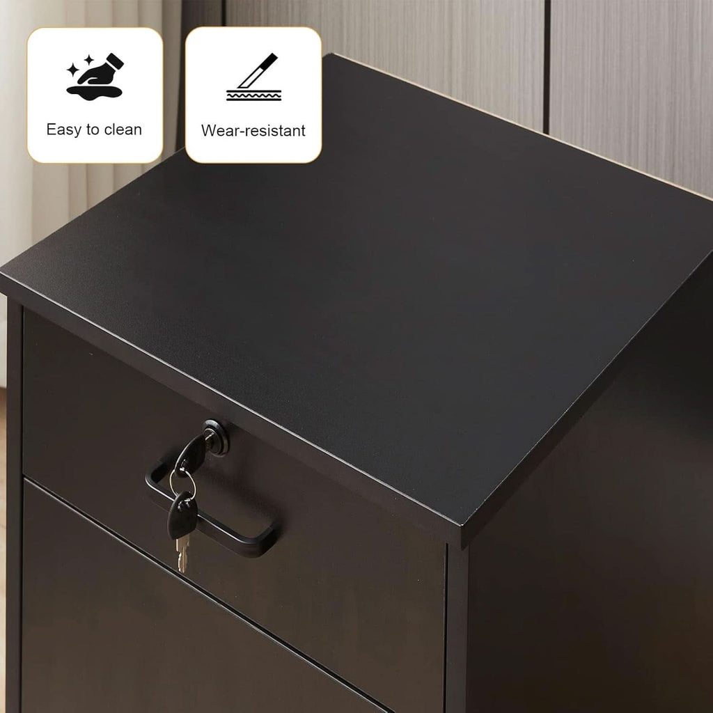 Mobile File Cabinet With Lockable Drawer And Four Wheels Black