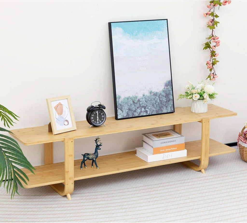 Bamboo TV Stand For 65 Inch TVs With Shelves And Storage