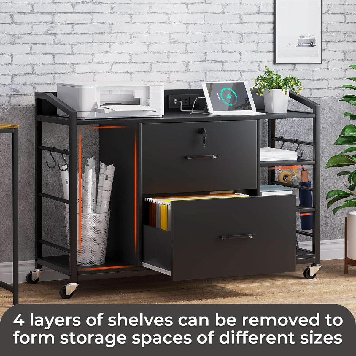44 Inch 2 Drawer File Cabinet For Home Office Black