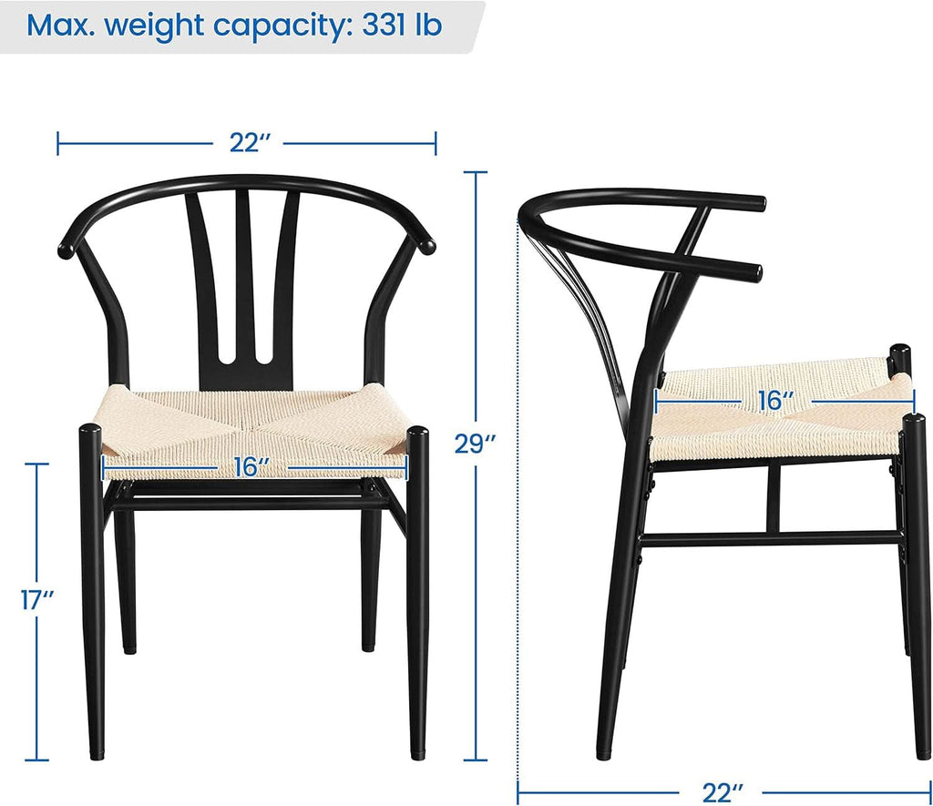 Black Rattan Weave Dining Chairs Set 2 Mid Century Modern