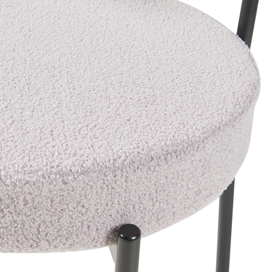 Round Upholstered Boucle Dining Chair Grey With Black Legs