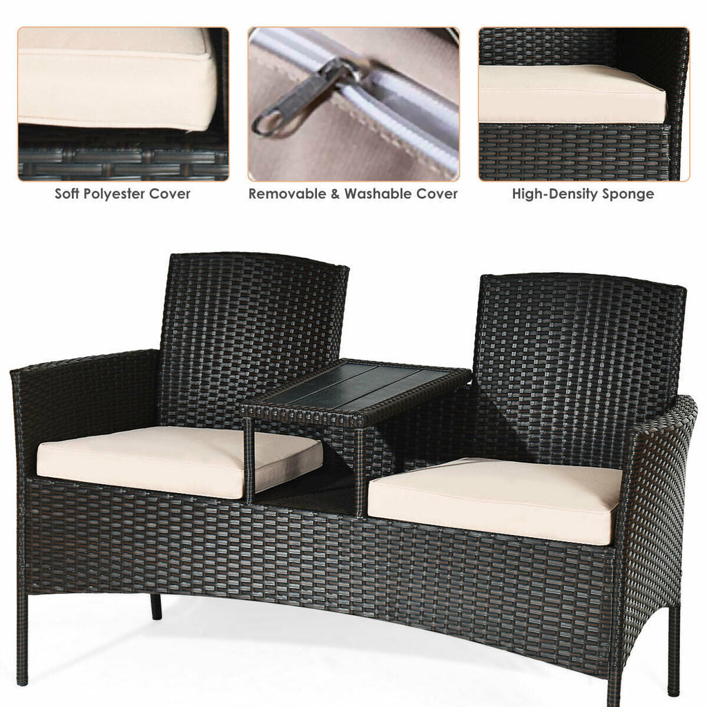Modern Patio Conversation Set with Built-in Coffee Table and Cushions