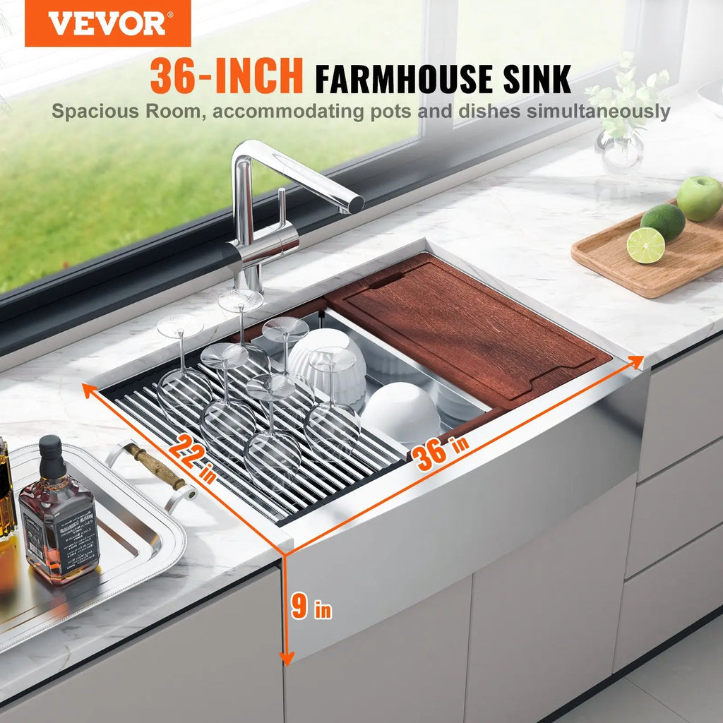 36 Inch Stainless Steel Farmhouse Workstation Sink