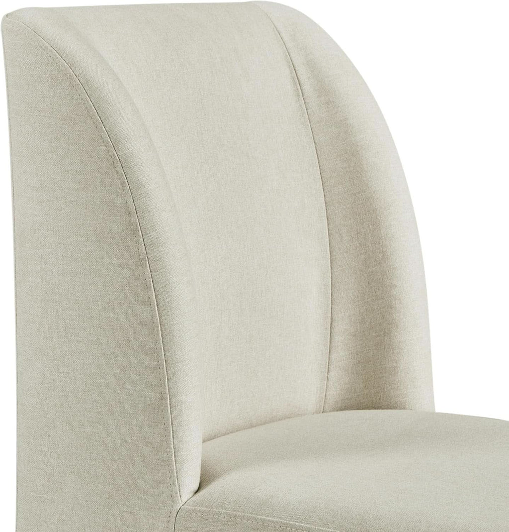 Beige Upholstered Dining Chairs Mid Back With Metal Legs 2