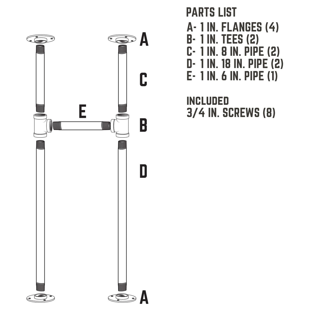 1 in. Heavy Duty H Round Flange Desk Support Leg - 1 Leg