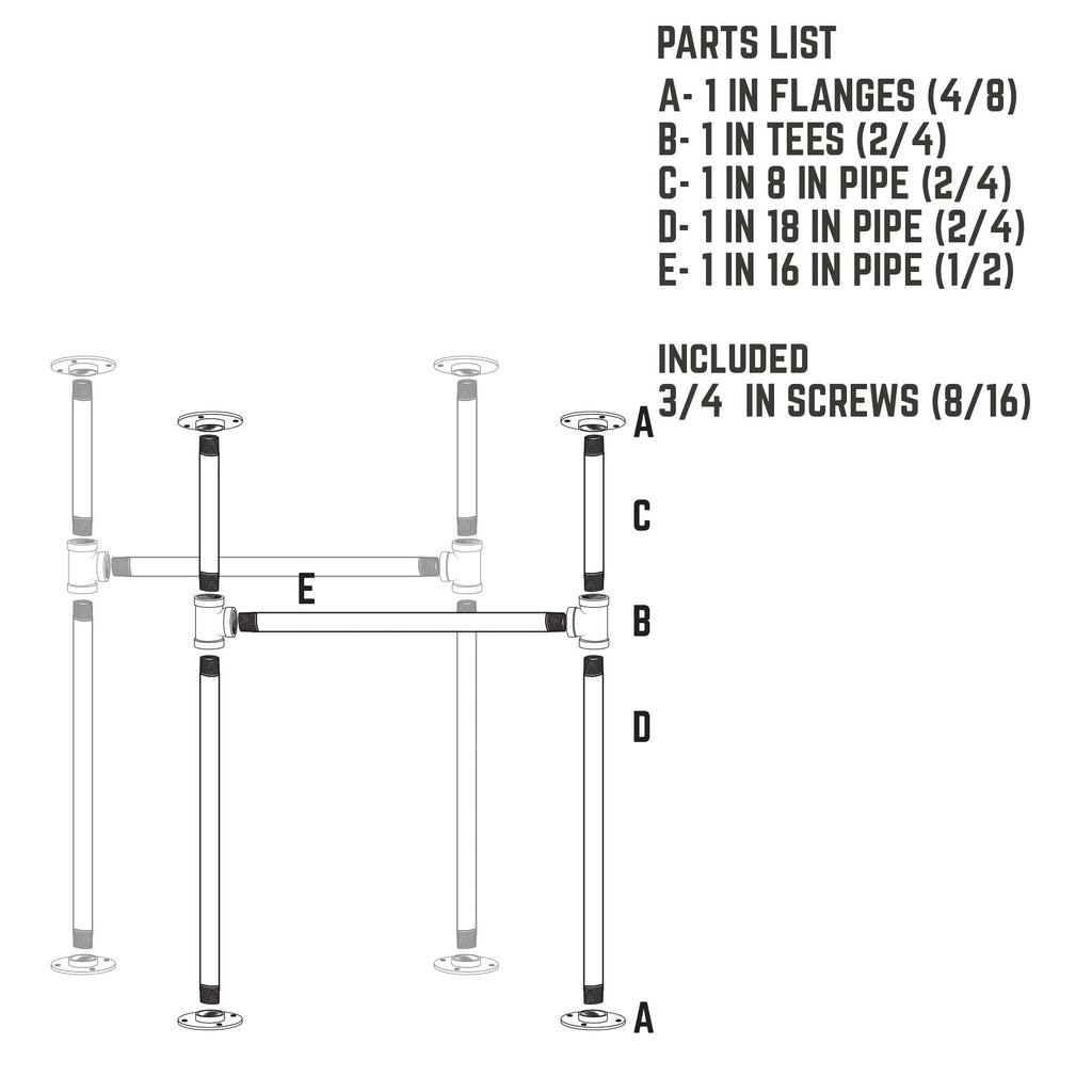 1 in. Heavy Duty H Round Flange Desk Main. Leg - 1 Leg