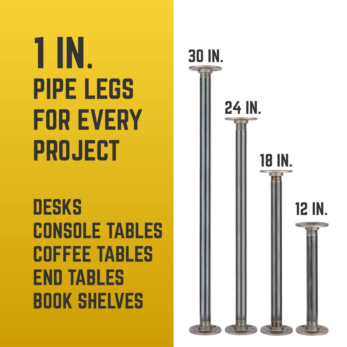 1 in. x 18 in. Round Flange Pipe Table Legs - 4 Pack