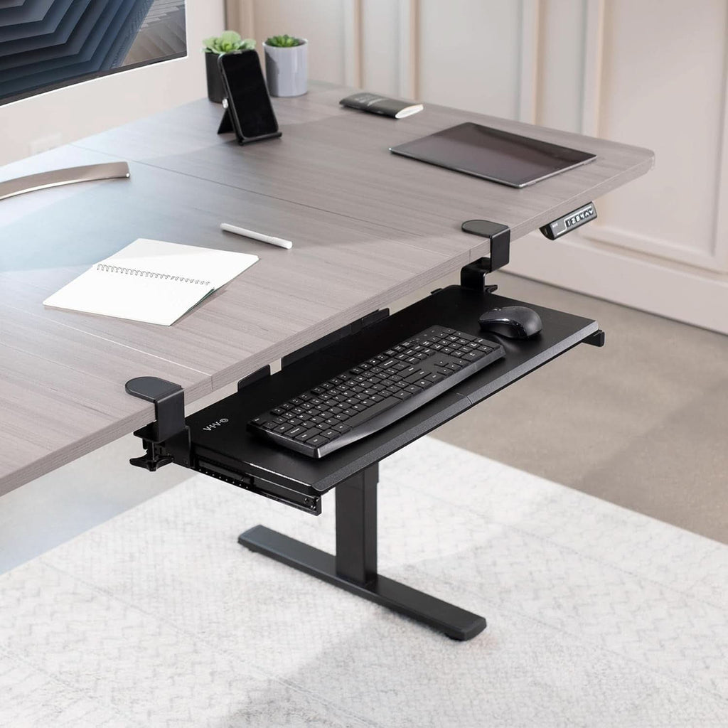 Under Desk Keyboard Tray 27x11 Inch C Clamp Mount Black