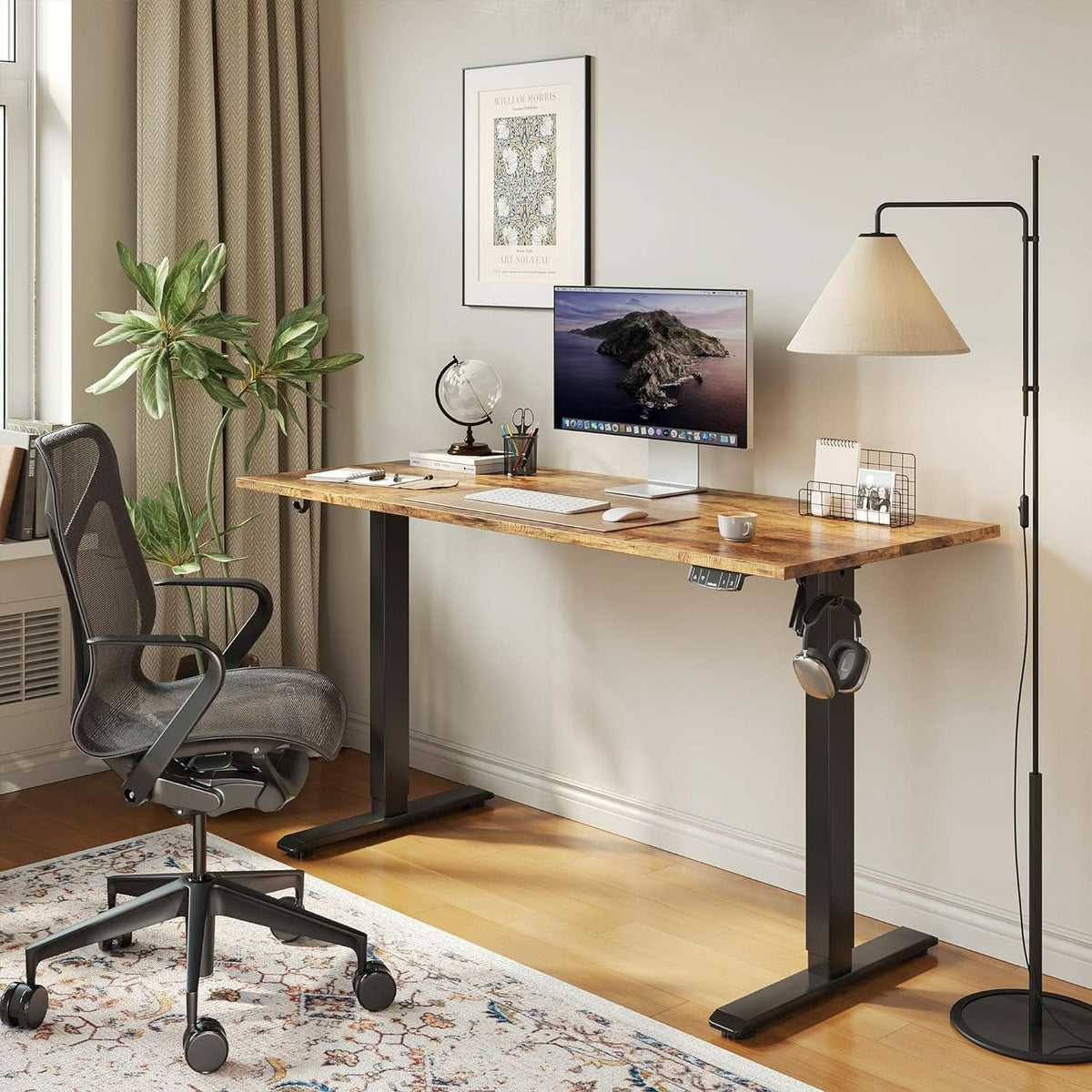 Electric Standing Desk 48x24 Height Adjustable With Memory Presets Rustic Brown