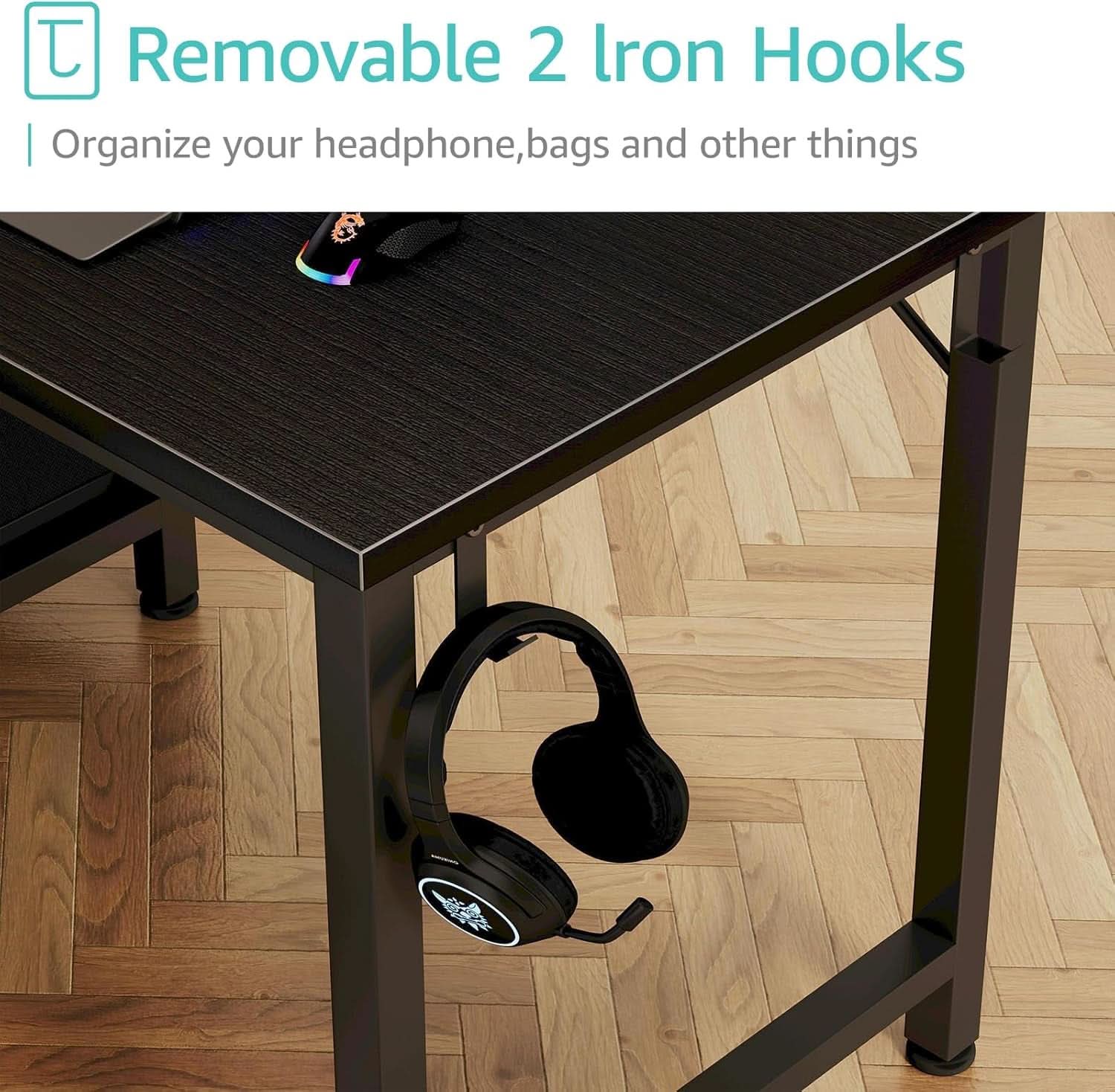 40 Inch Small Gaming Desk With Fabric Drawers Black
