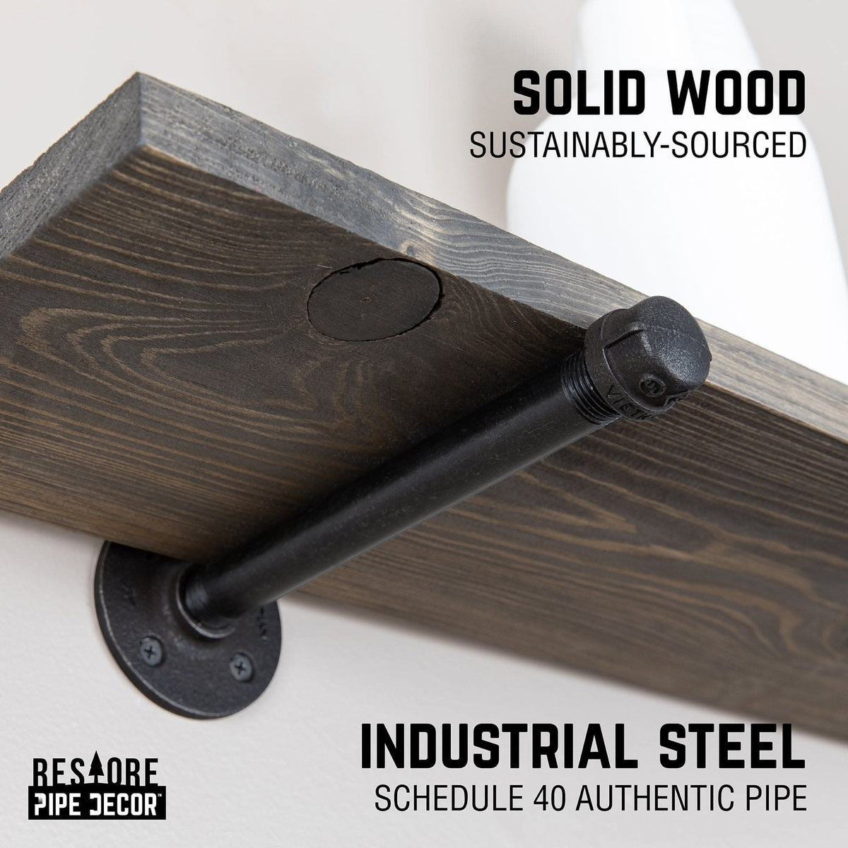 RESTORE Boulder Black 36 in. Shelves with Noir Pre-finished Straight Brackets