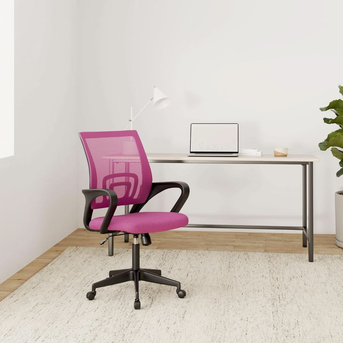 Pink Ergonomic Mesh Office Chair With Lumbar Support And Height Adjustable