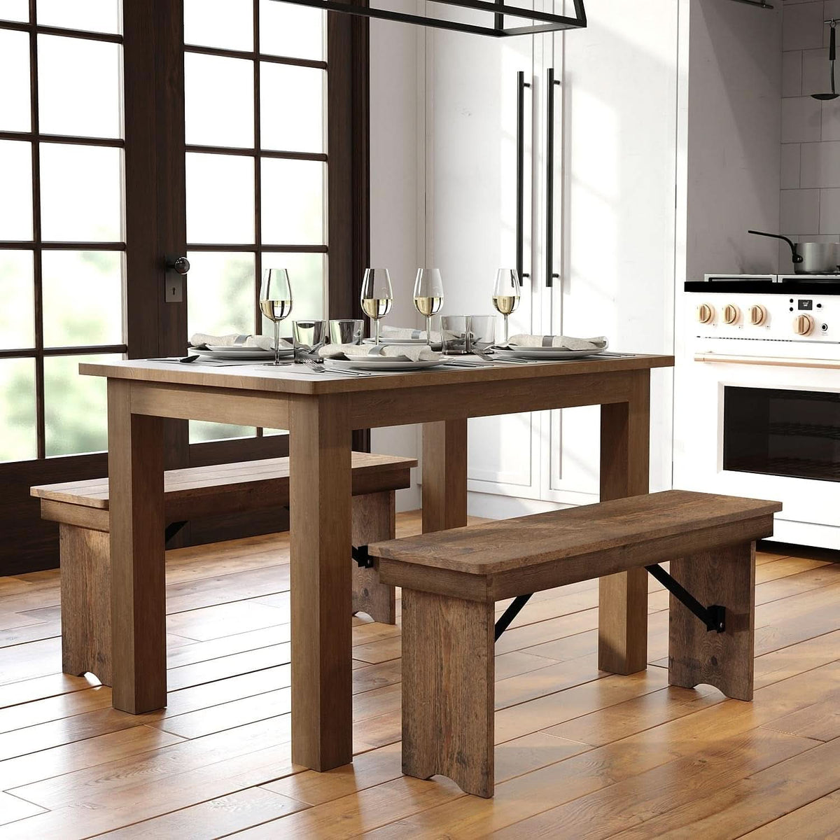 Hercules 46x30 Antique Rustic Solid Pine Farm Dining Table