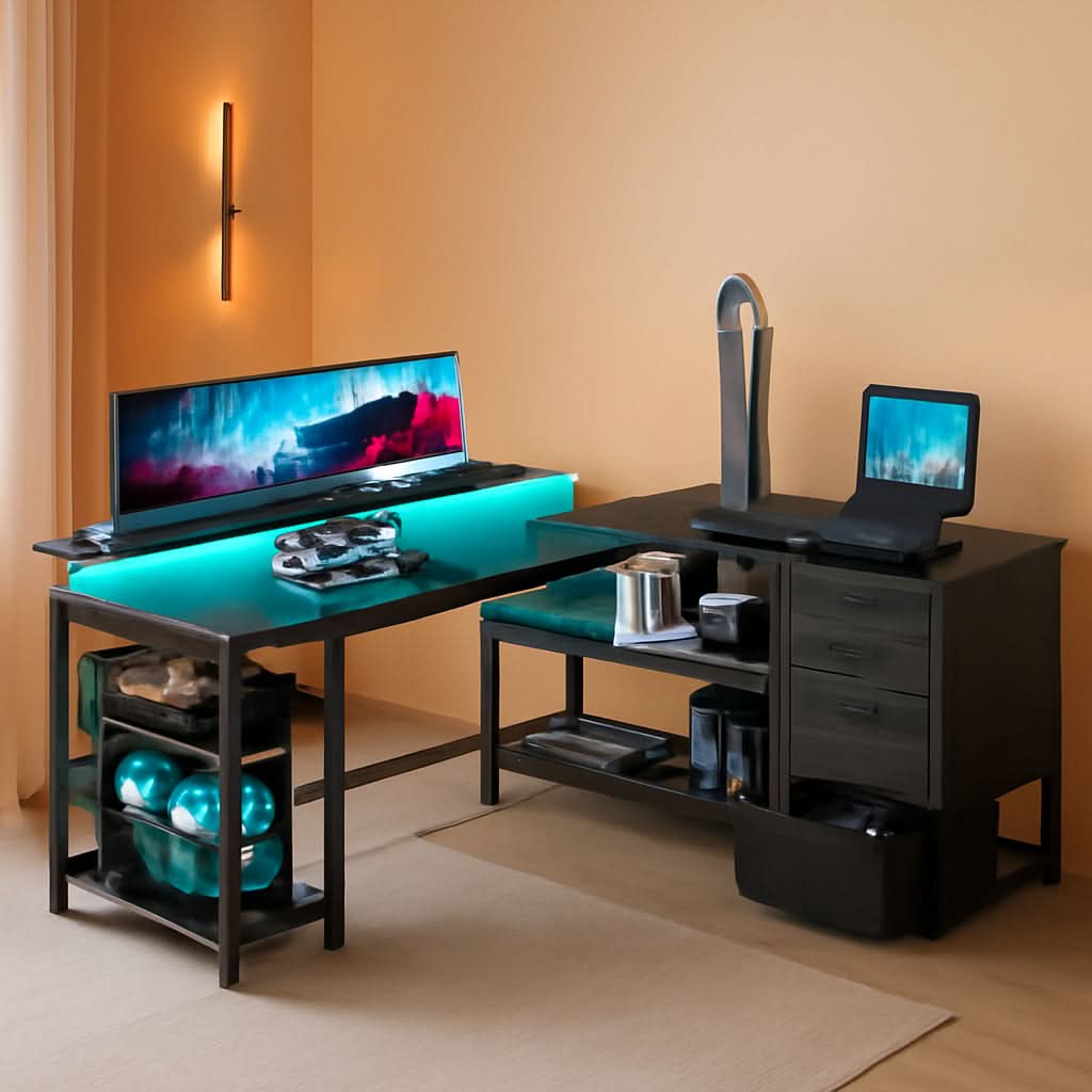 61 Inch L Shaped Desk With Power Outlets For Home Office
