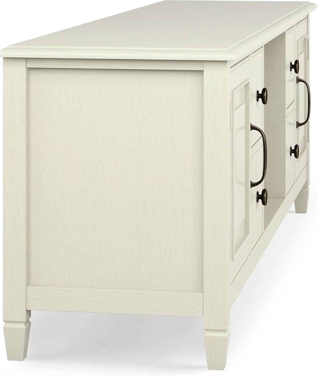 72 Inch Wide Solid Wood TV Stand Antique White With Storage