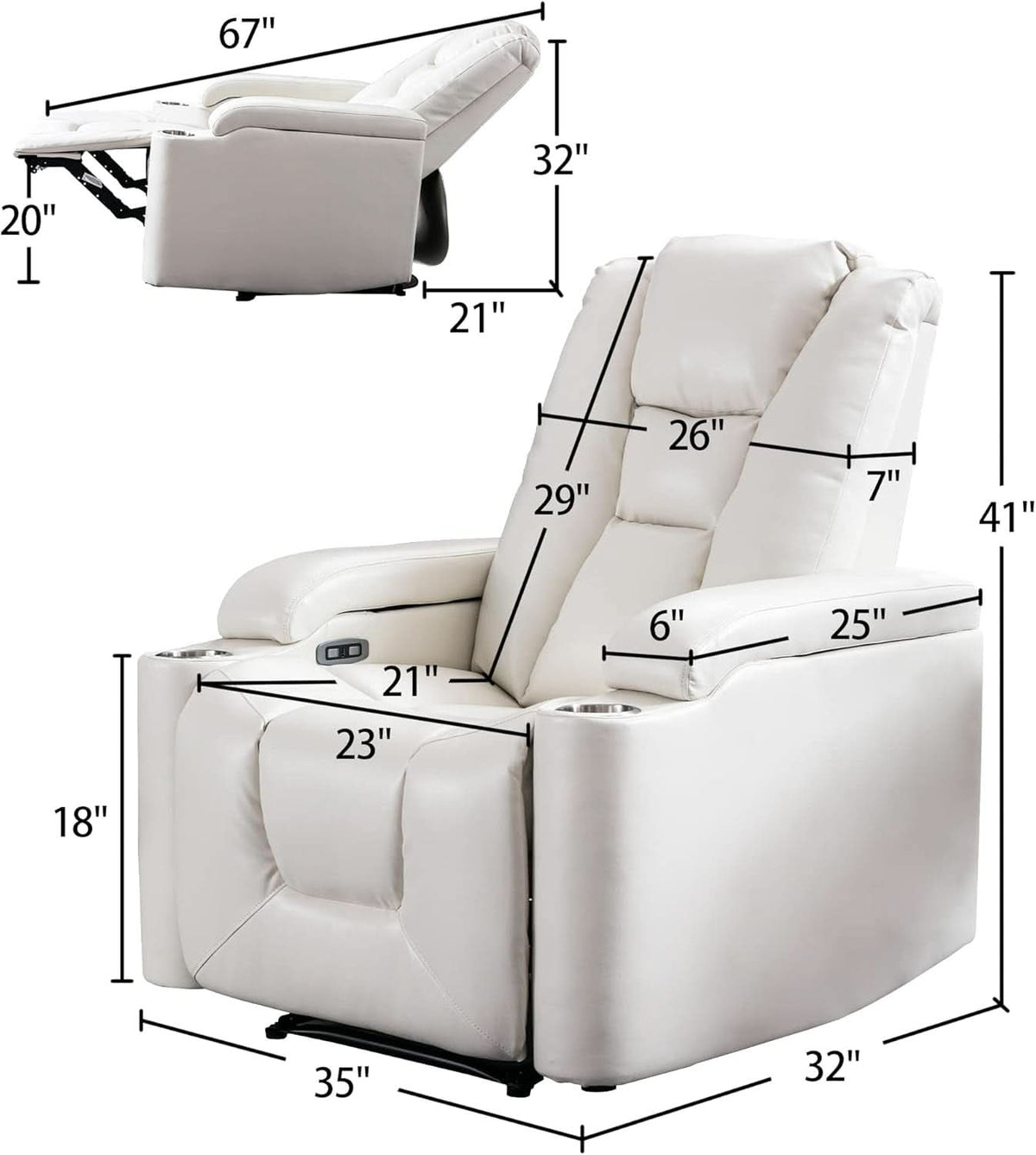 White Power Recliner Chair Set Of 2 With USB Ports