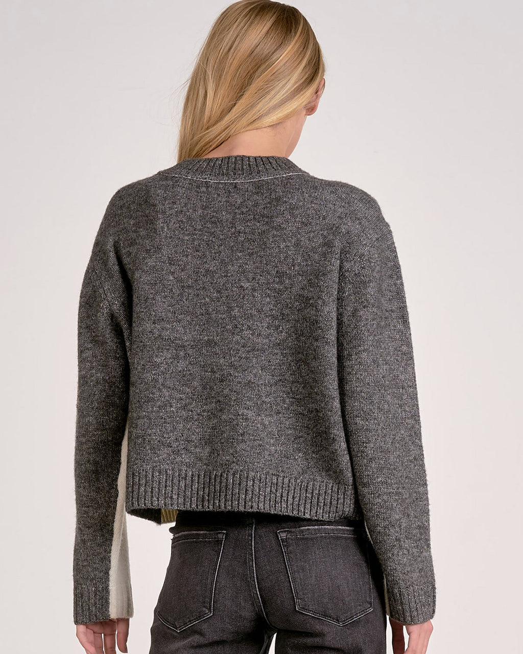 The Colorblock Crewneck Sweater: Grey/White