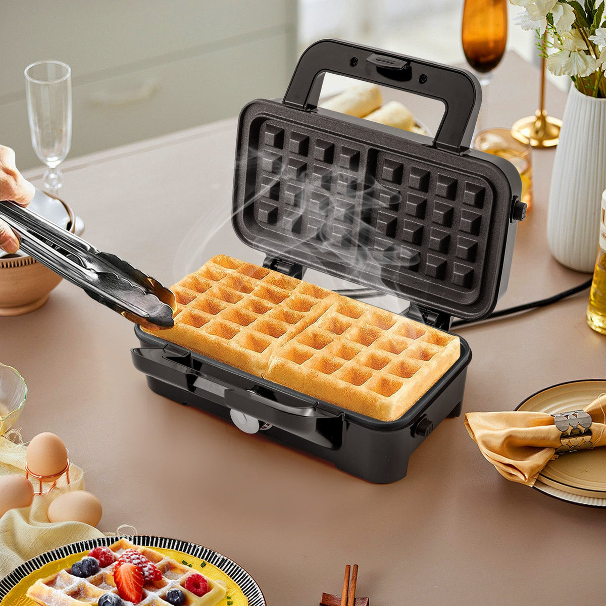 3-in-1 1082W Sandwich Maker with Removable Non-Stick Plates-Black