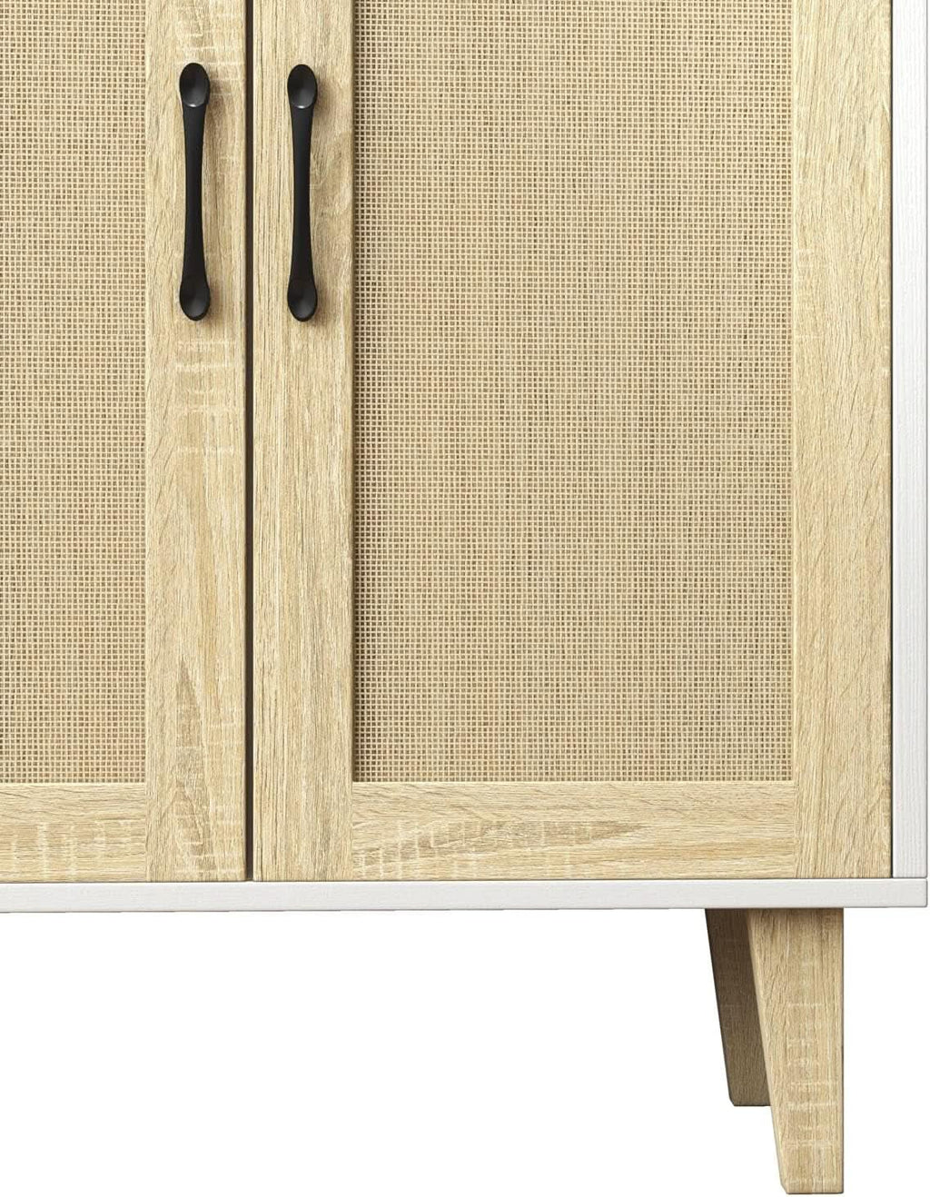 White Buffet Cabinet Sideboard With Rattan Doors Storage